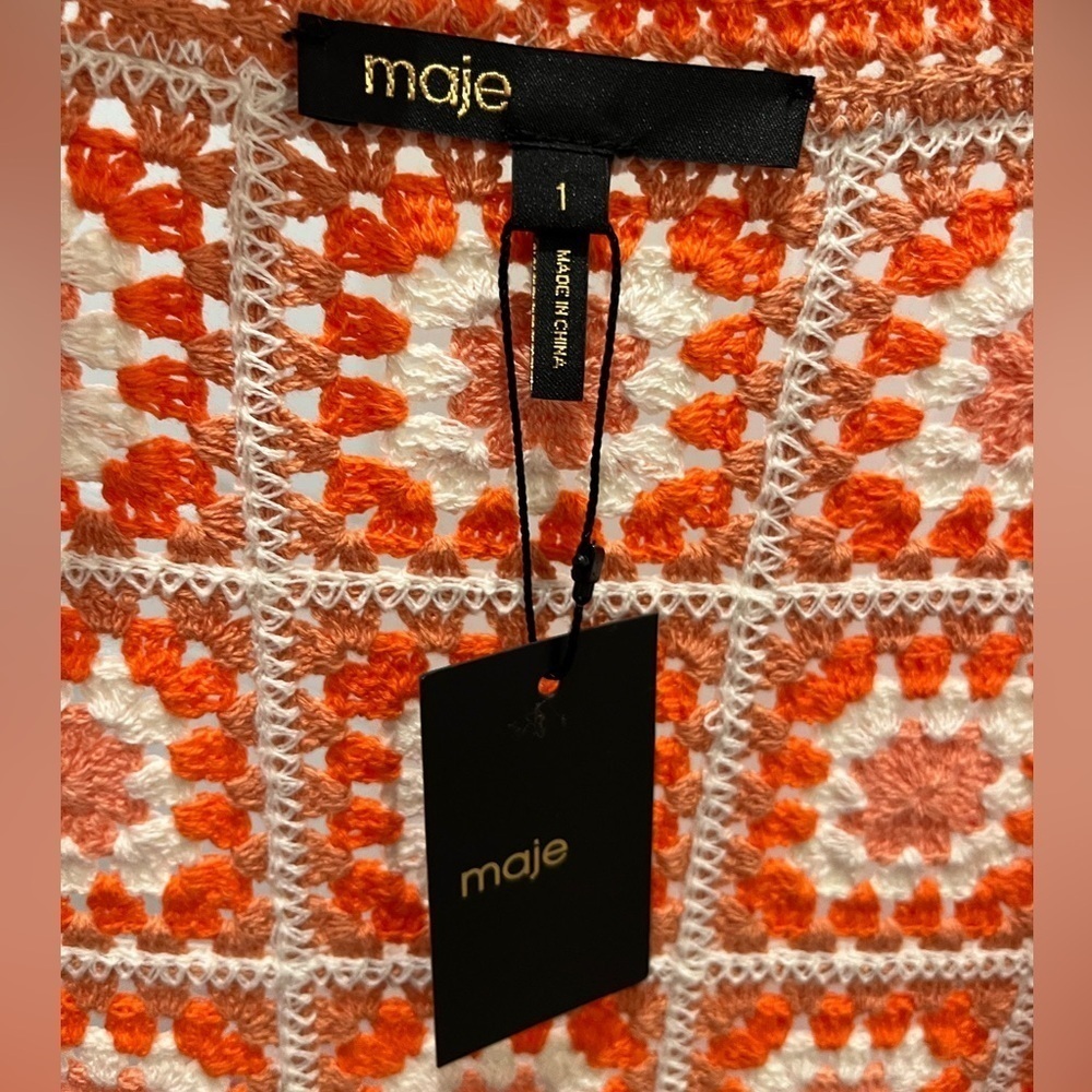 NWT MAJE Mathiou Crocheted Cotton Cardigan Sweater Orange S - Picture 9 of 9